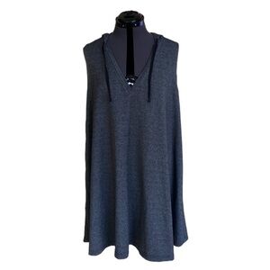 Torrid Sweater Dress Size 2 Color Gray w/ Hoodie V-Neck Sleeveless Drawstring